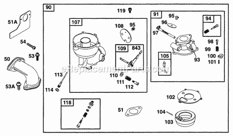 Carburetor Assy Diagram and Parts List for 170452-6105-01  Briggs and Stratton Engine